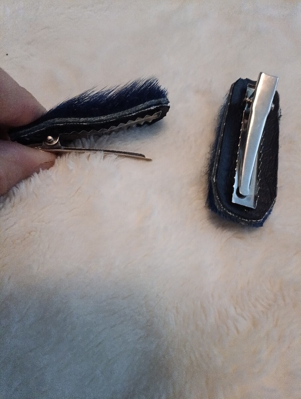 Dark Royal Blue Genuine Seal  Fur Hair Clips - Set of 2
